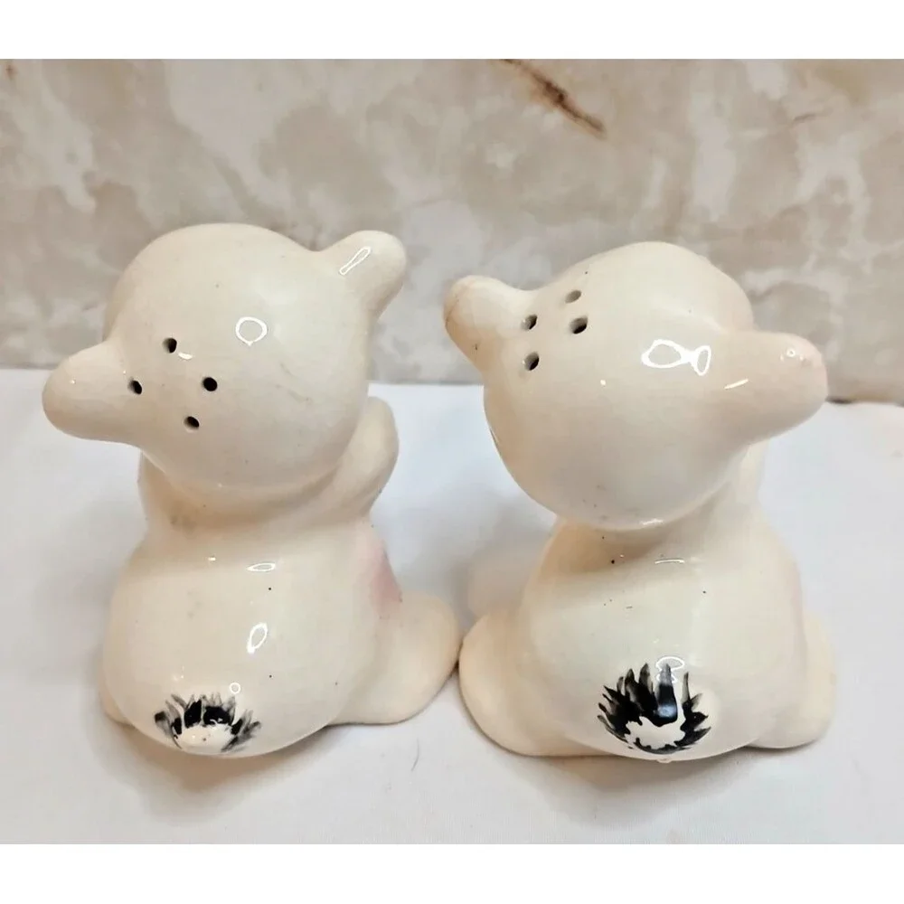 Vintage Occupied Japan White Huggable Bears Salt & Pepper Shaker Set